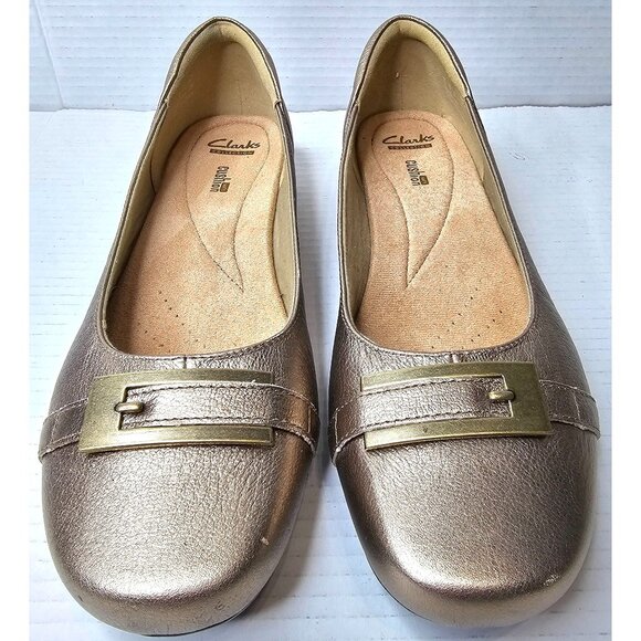 Clarks Womens Metallic Bronze Ballet Flats Size 11 Soft Cushion - Picture 1 of 12